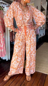 Floral V-neck Long-sleeved Two-piece Suit