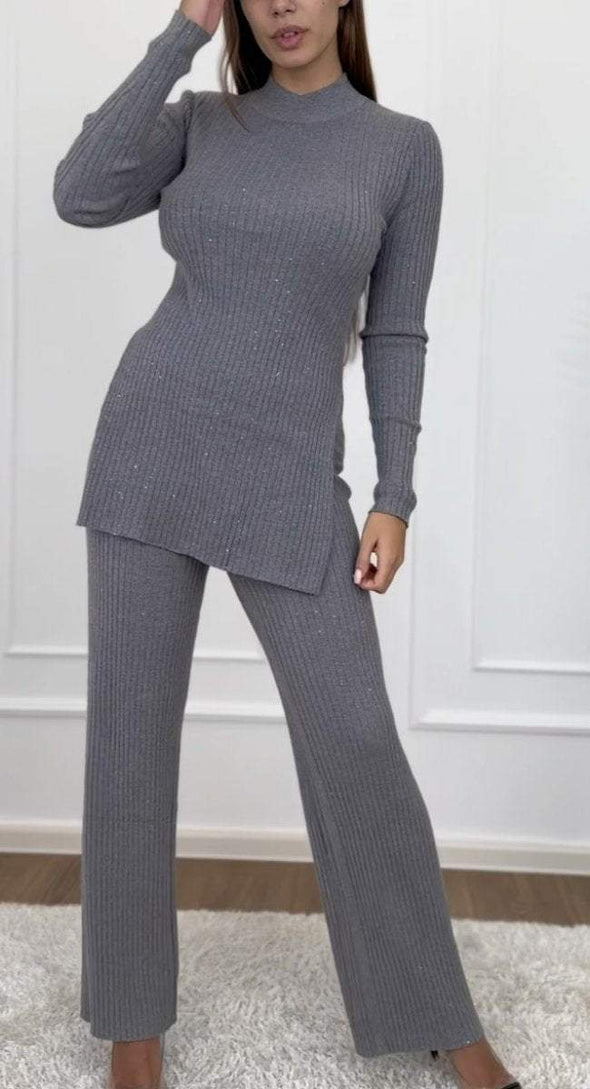 Women's Casual Round Neck Sequined Two-piece Suit