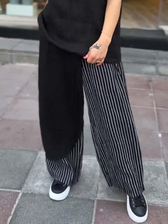 Casual striped cotton and linen trousers