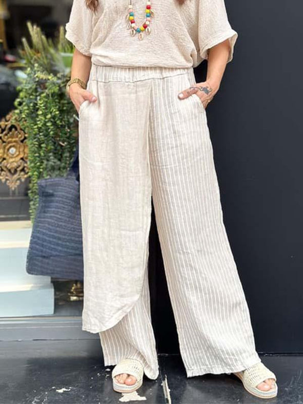 Casual striped cotton and linen trousers