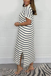 Stripe Knit Midi V Neck Dress