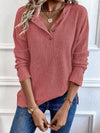 Half Button Drop Shoulder Waffle Knit Tee