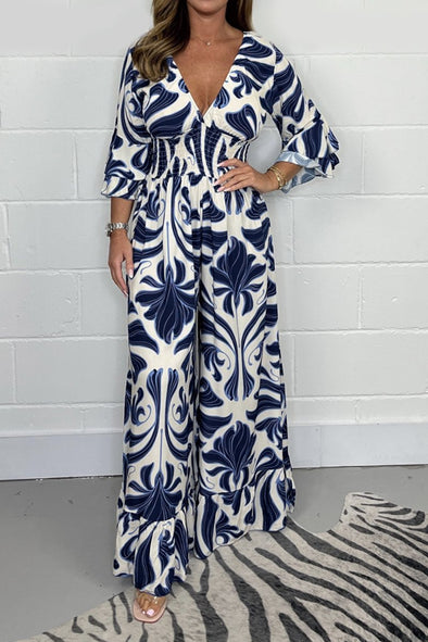 Printed V-neck jumpsuit