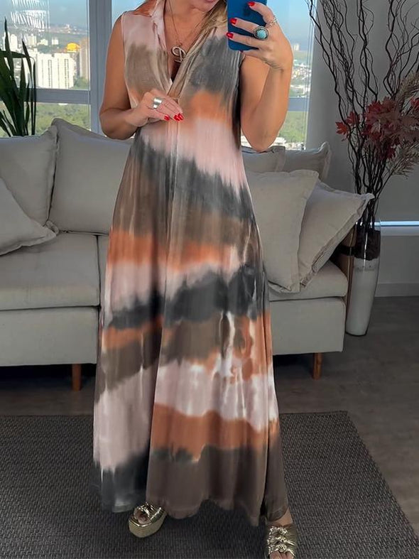 Casual V-neck Tie-dye Dress