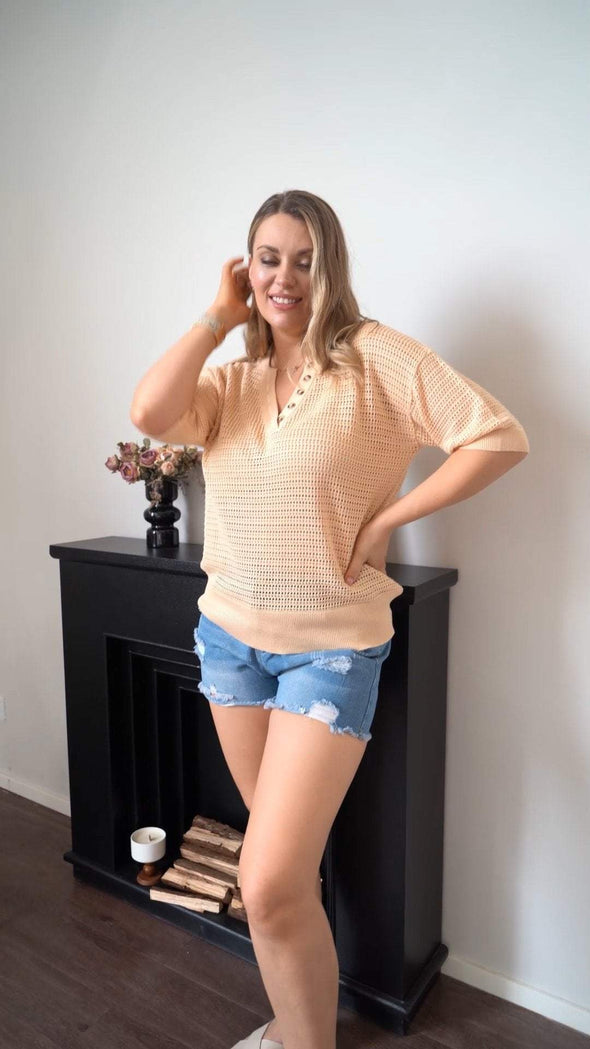 Casual V-neck Hollow Sleeve Top