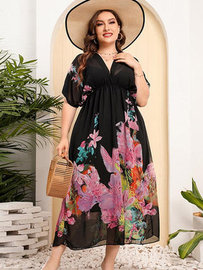 Bohemian Chiffon Printed Plus Size Beach Dress