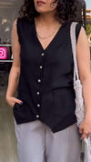 Cotton and Linen V-neck Casual Vest