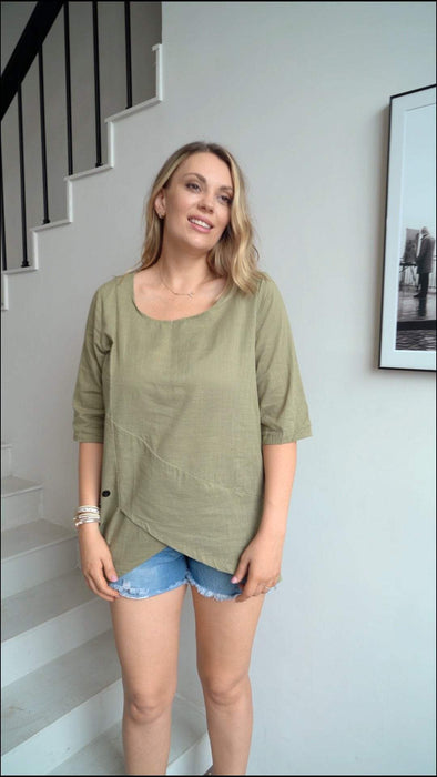 Casual V-neck Mid-sleeve Top