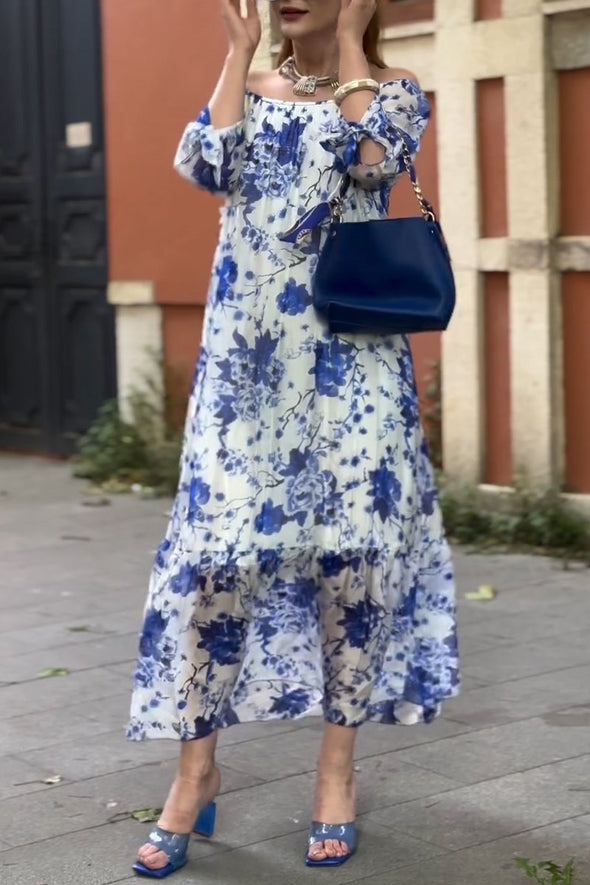 Women's Elegant Off-Shoulder Printed Dress