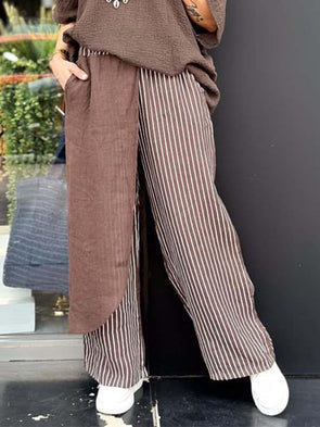 Casual striped cotton and linen trousers