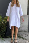 Casual solid color cotton and linen dress