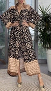 Leopard Print Lapel Long Sleeve Dress