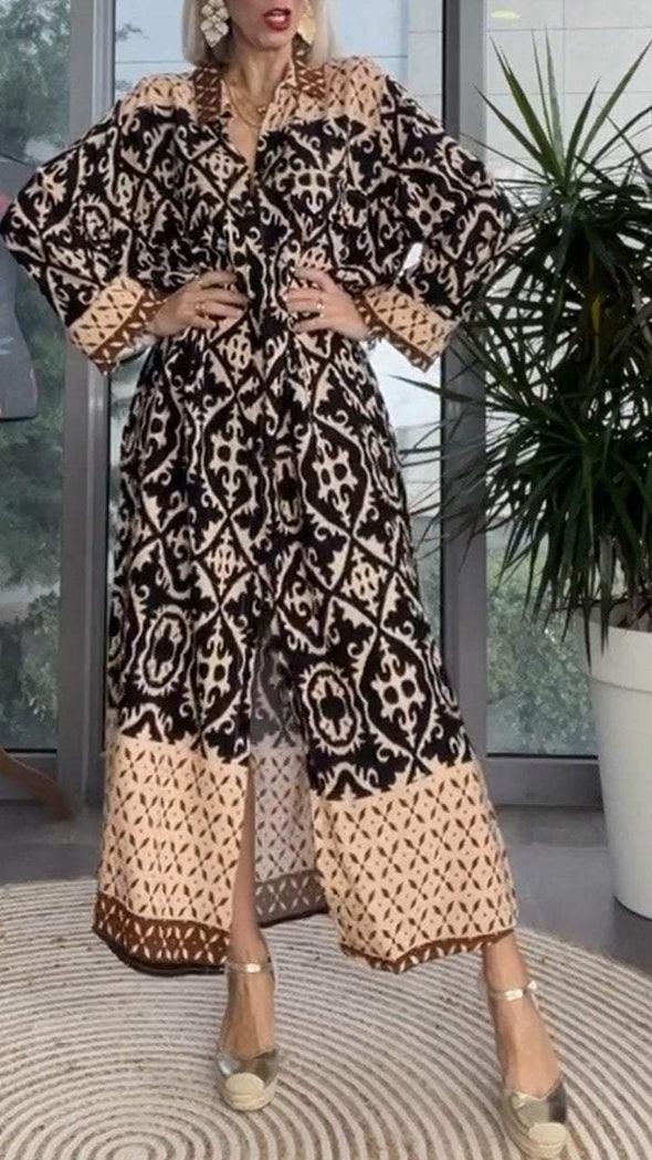 Leopard Print Lapel Long Sleeve Dress