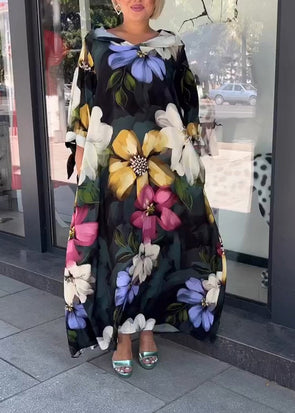 Hooded Long-sleeve Colorful Print Dress