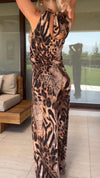 Halterneck Leopard Print Sleeveless Jumpsuit