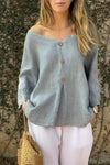 Women's Casual V-neck Solid Color Cotton and Linen Top