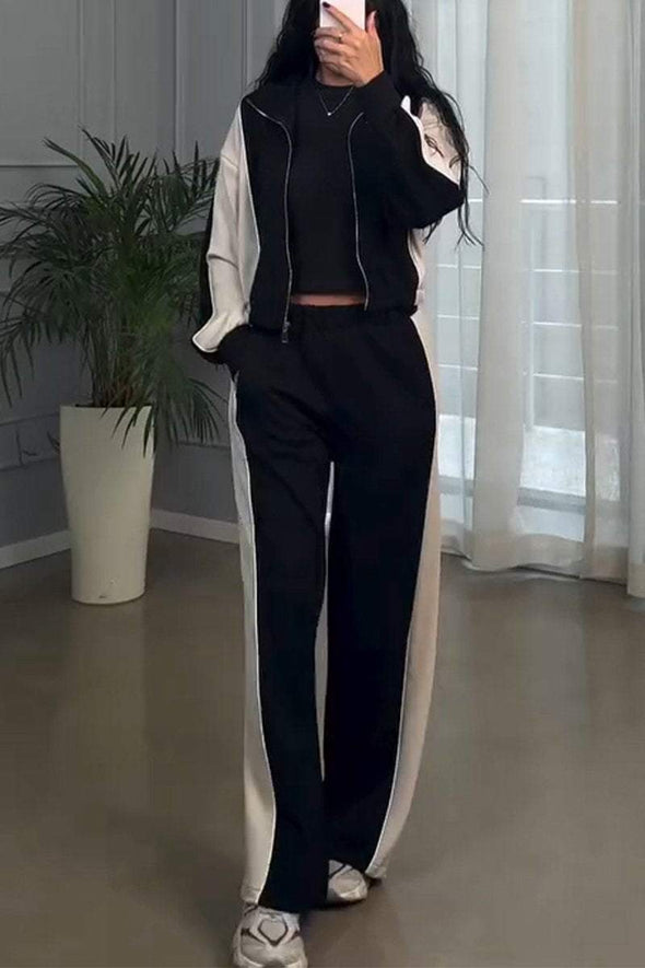 Women's Casual Lapel Contrast Color Two-piece Suit