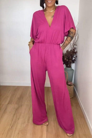 V-neck Short-sleeved Jumpsuit