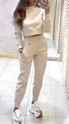 Women's Round Neck Long Sleeve Casual Sweatshirt Suit