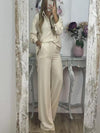 Women's Casual Solid Color Top and Wide Leg Pants Set