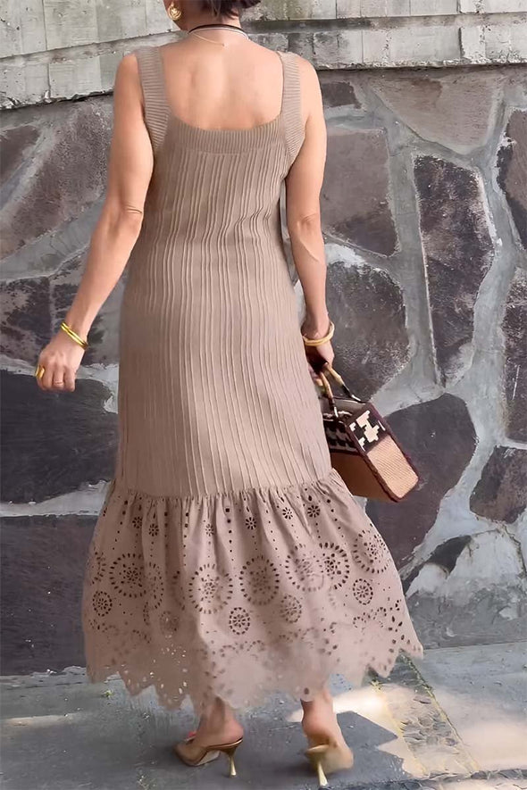 Knitted patchwork lace sleeveless dress