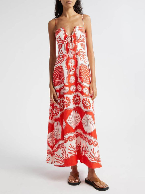 Women's Resort Ocean Shell Print Slip Dress