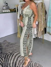 Women's Boho National Print Drawstring Wide Leg Jumpsuit