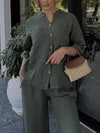 Casual Button Cotton and Linen Two-piece Set