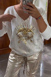 Fashionable Sequin Top And Bronzing Trousers Two-piece Set