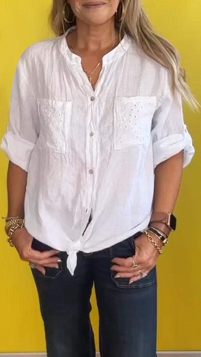 Casual V-neck Hollow Top