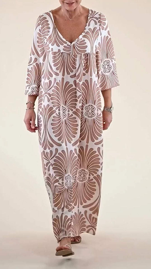 V-neck Mid-sleeve Printed Casual Dress