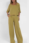 Casual solid color cotton and linen trousers suit