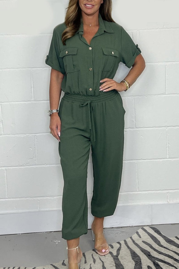 Gold Button Tie Jumpsuit