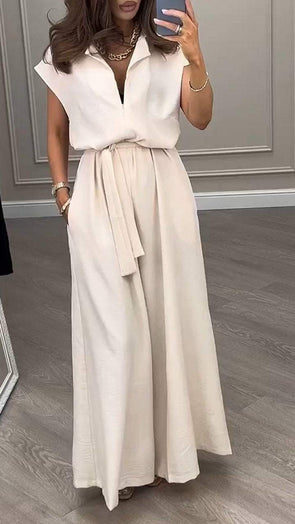 Casual Lapel Cap Sleeve Two-piece Suit