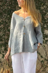 Women's Casual V-neck Solid Color Cotton and Linen Top