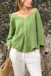 Women's Casual V-neck Solid Color Cotton and Linen Top