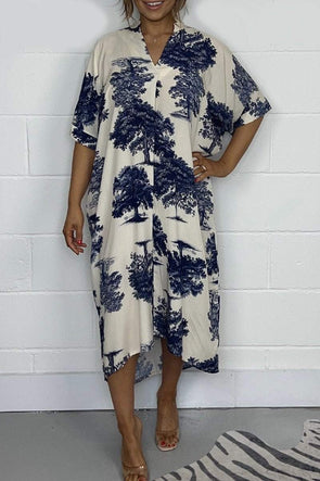 Women's Tree Printed Oversize Midi Dress