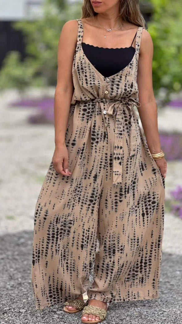 V-neck Strappy Printed Jumpsuit