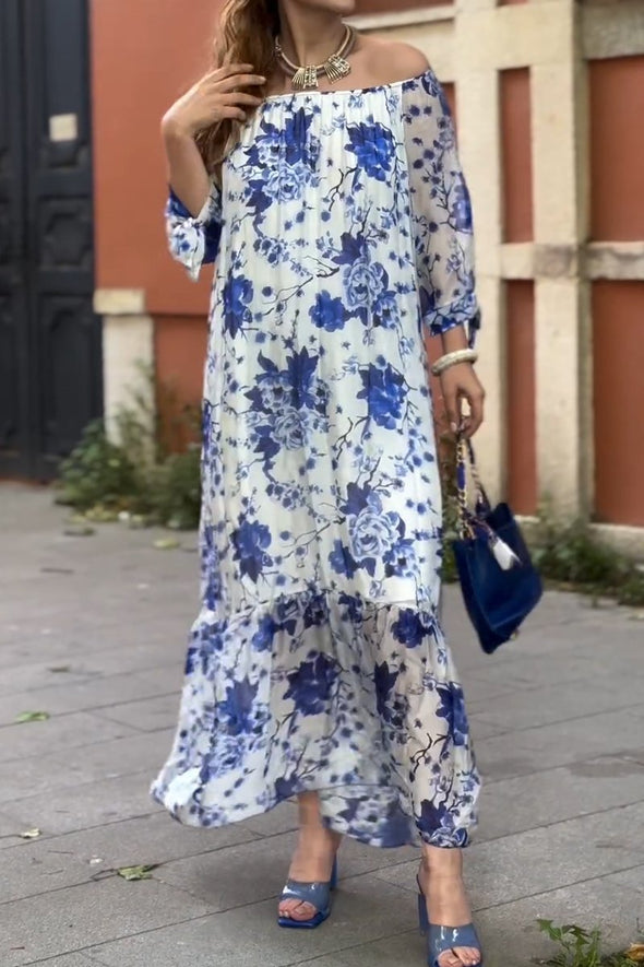 Women's Elegant Off-Shoulder Printed Dress