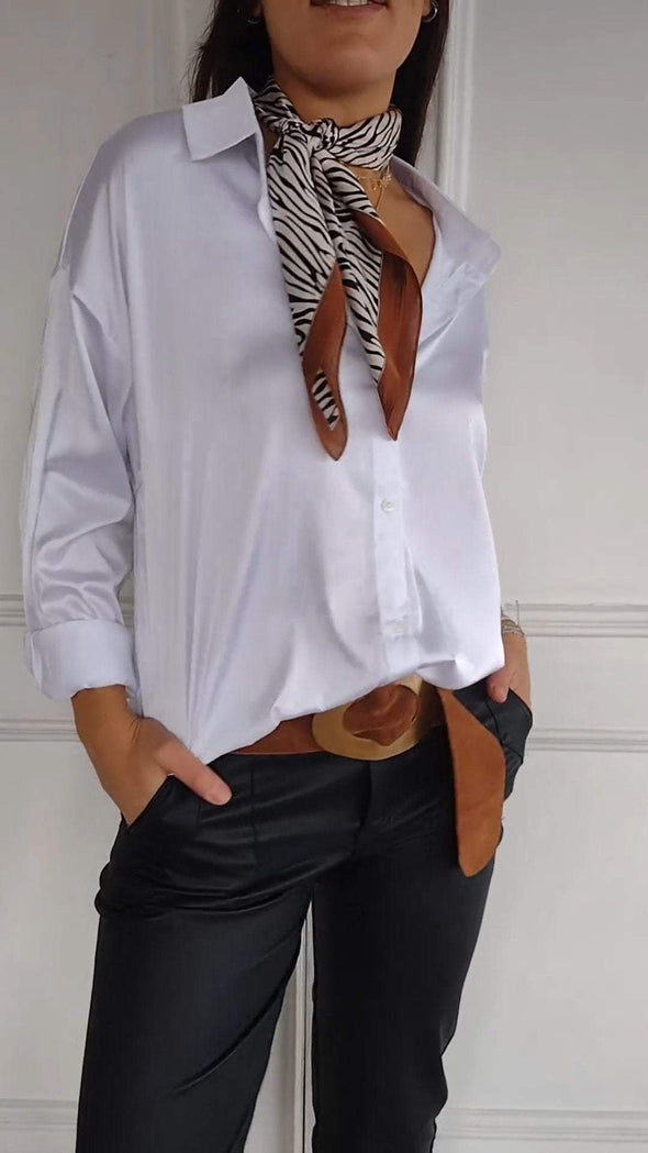 Casual Lapel Satin Solid Color Shirt