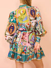 Women's Resort Ethnic Floral Print Long Sleeve Mini Dress