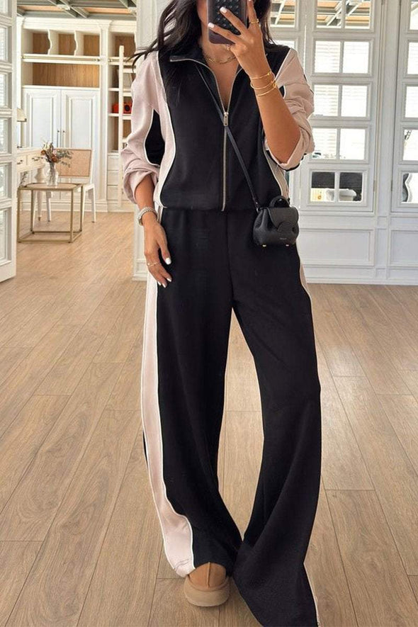 Women's Casual Lapel Contrast Color Two-piece Suit