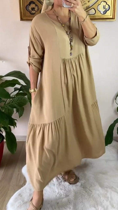 Comfortable Mid-sleeve Dress with Round Neck