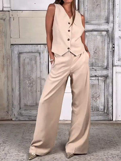 Casual V-neck Single-breasted Sleeveless Two-piece Suit