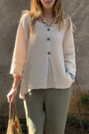 Women's Casual V-neck Solid Color Cotton and Linen Top