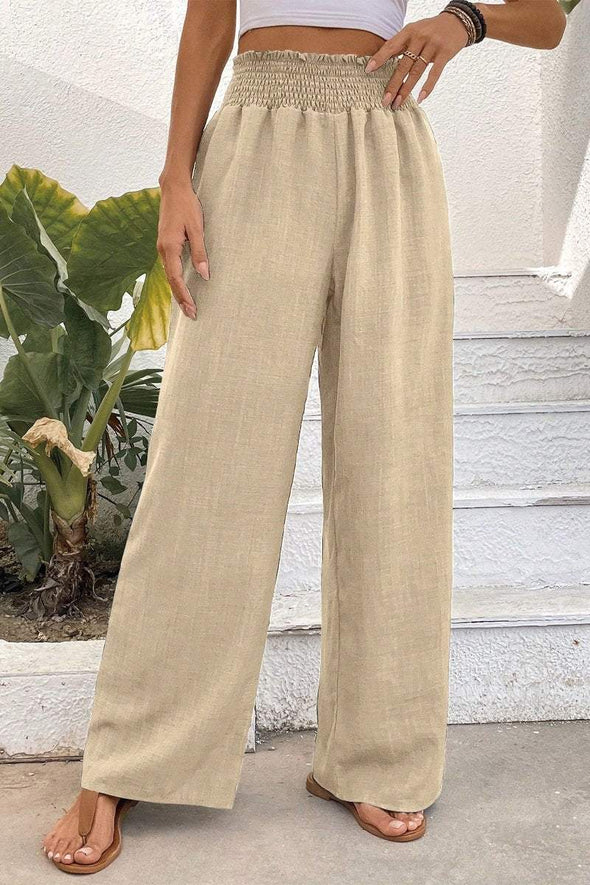 Cotton and linen solid color trousers