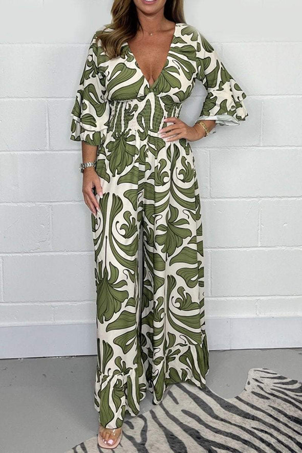 Printed V-neck jumpsuit