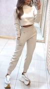 Women's Round Neck Long Sleeve Casual Sweatshirt Suit