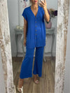 Women's Casual Solid Color Knit Top and Wide Leg Pants Set