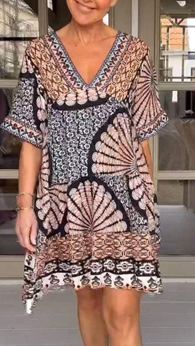 V-neck Casual Print Dress